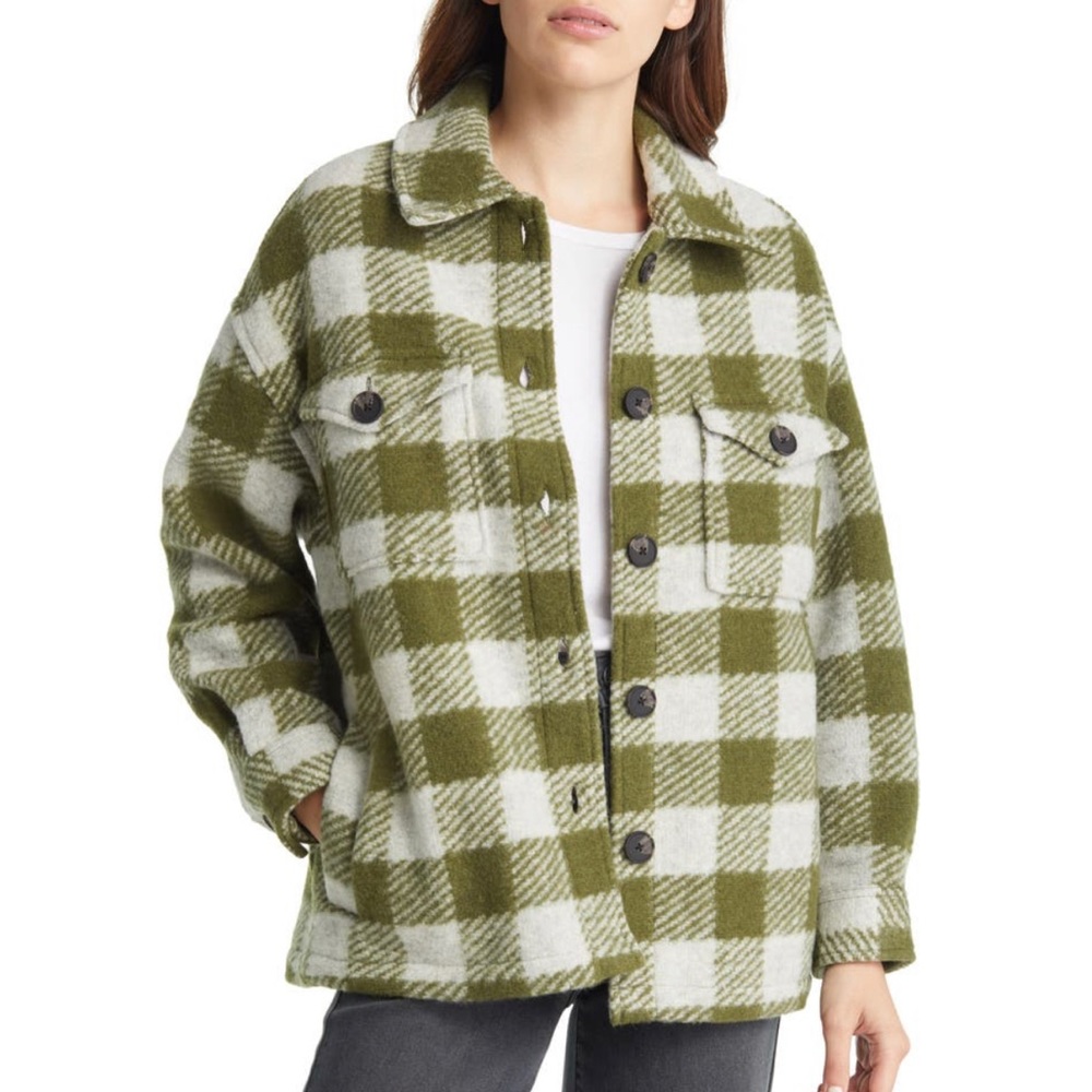 All saints fenix check wool blend shirt jacket sz 6